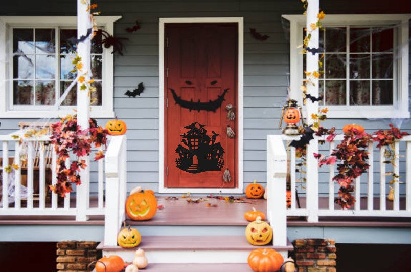 Spooky Halloween Bat House Mansion Metal Wall Sign Laser Cut