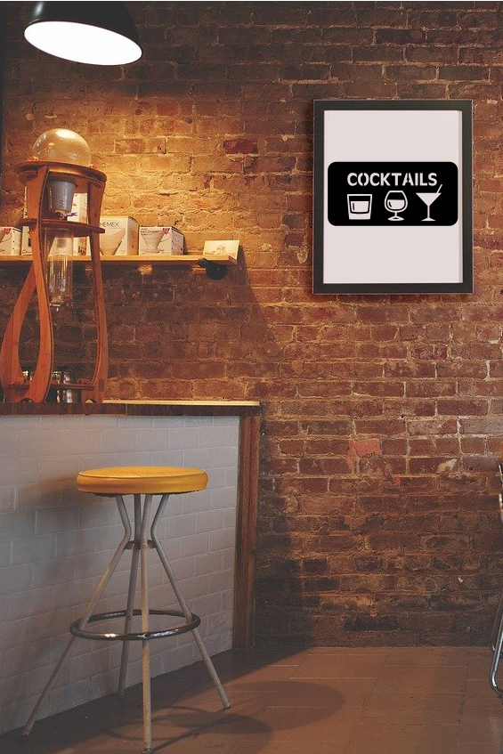Cocktails Laser Cut Wall Sign in Stainless-Brushed or Raw Steel