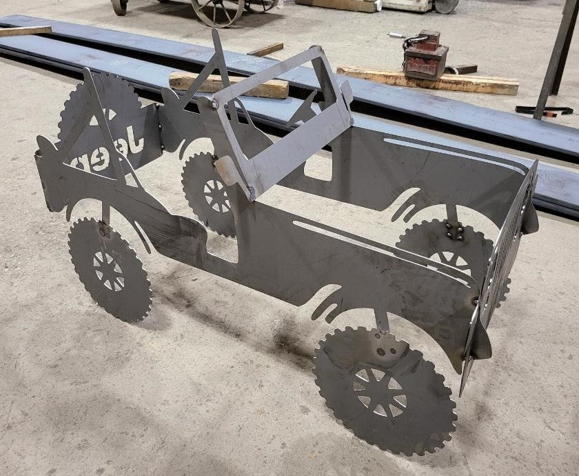 JEEP inspired firepit, metal firepit, wood holding firepit