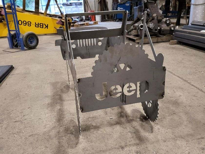 JEEP inspired firepit, metal firepit, wood holding firepit