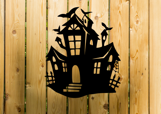 Spooky Halloween Bat House Mansion Metal Wall Sign Laser Cut