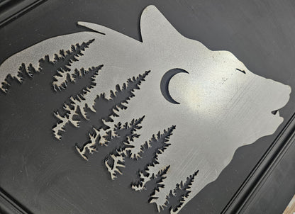 Brushed or Raw Steel Wolf Head Silhouette Laser Artwork, Wall Hanging, Custom gift for Nature Lover