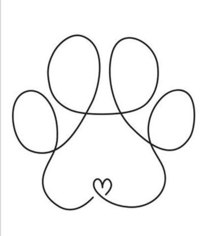 Dog Paw Line Art with Heart detail, Laser Art