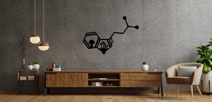 DMT Molecule: Euphoria for Nature in Stainless-Brushed or Raw Steel, DMT Mushroom Scene Laser Cut Wall Art