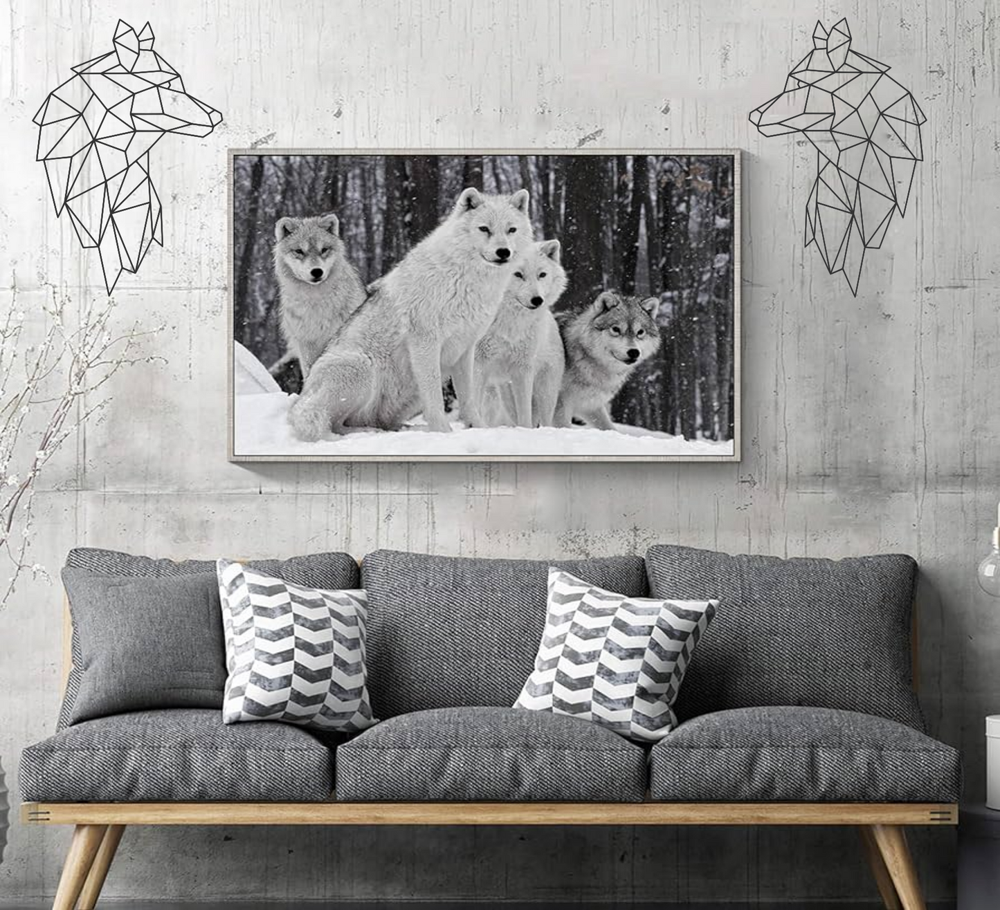 Brushed Steel or Raw Steel Geometric Wolf Head Laser Art, Wall Art