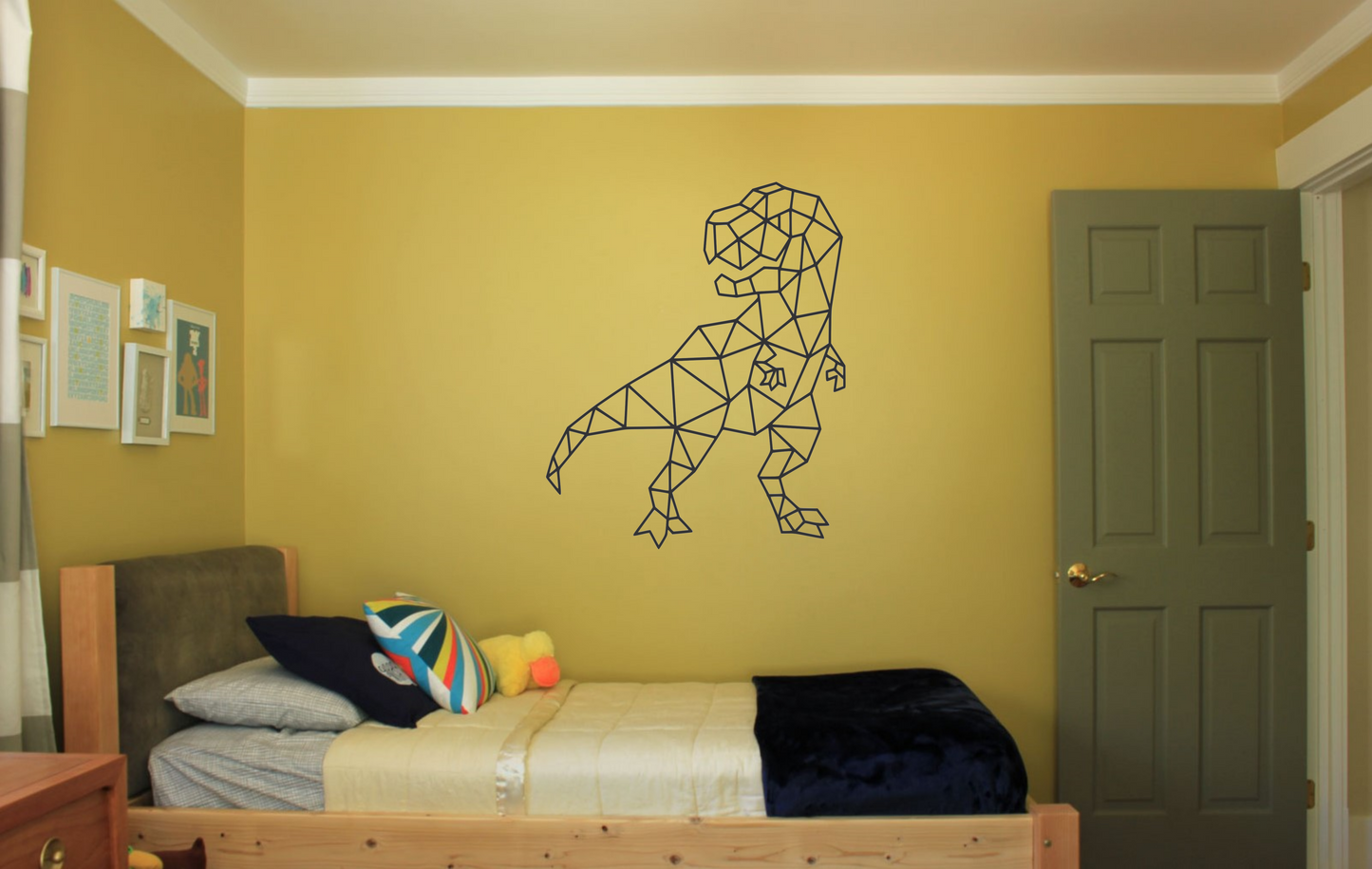 Brushed Steel or Raw Steel Geometric T-Rex Laser Cut Wall Art