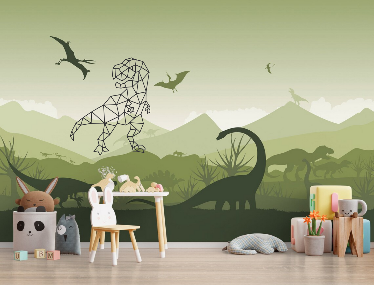 Brushed Steel or Raw Steel Geometric T-Rex Laser Cut Wall Art