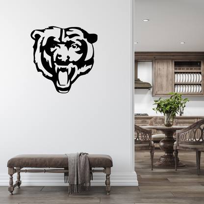 bear face metal sign on white wall living room