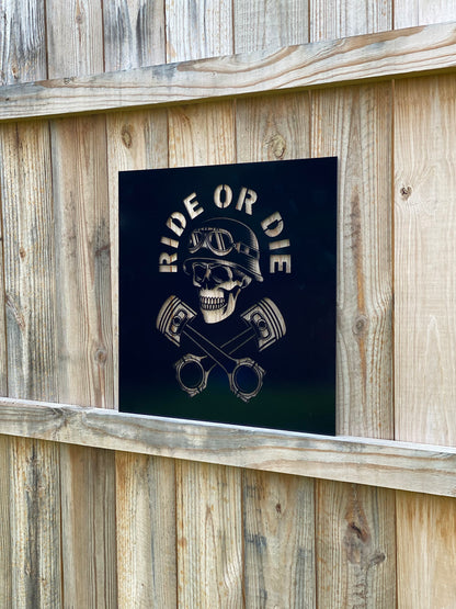 RIDE OR DIE pistons and skull wall art, custom laser artwork