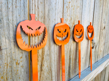 Mini Metal Pumpkin Yard Stakes, Laser Cut Yard Decor