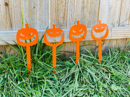 Mini Metal Pumpkin Yard Stakes, Laser Cut Yard Decor