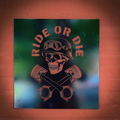 RIDE OR DIE pistons and skull wall art, custom laser artwork