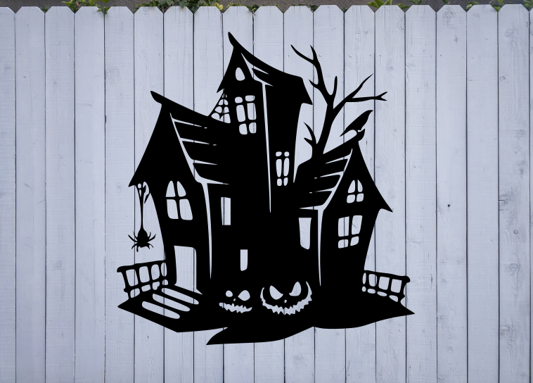 Spooky Halloween House Mansion, Metal Wall Sign Laser Cut, Custom, Gift